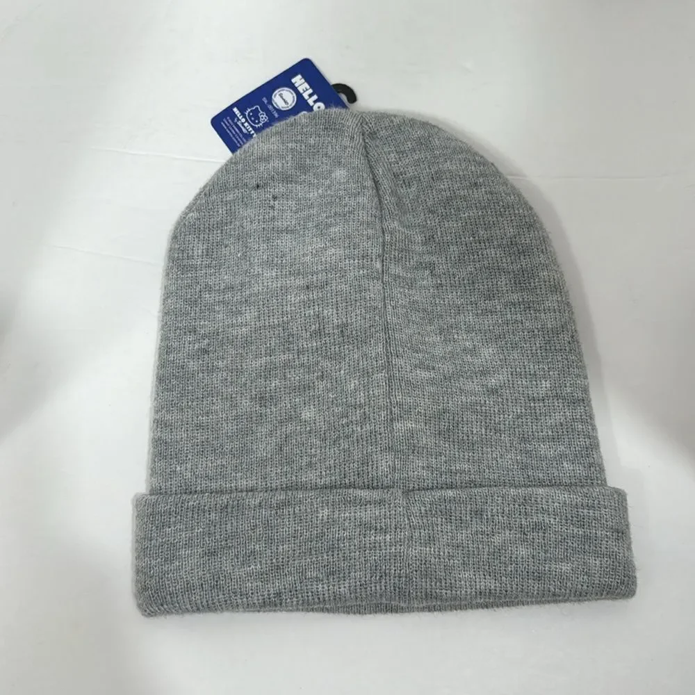 Hello Kitty Sanrio Gray Pink Knit Embroidered Beanie Hat Cap